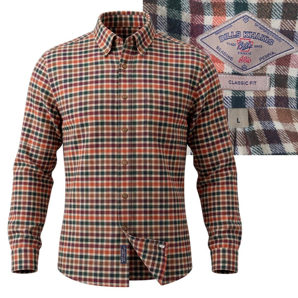 Bills Khakis Flannel Shirt Mens Large Multicolor Plaid Cotton L USA MADE